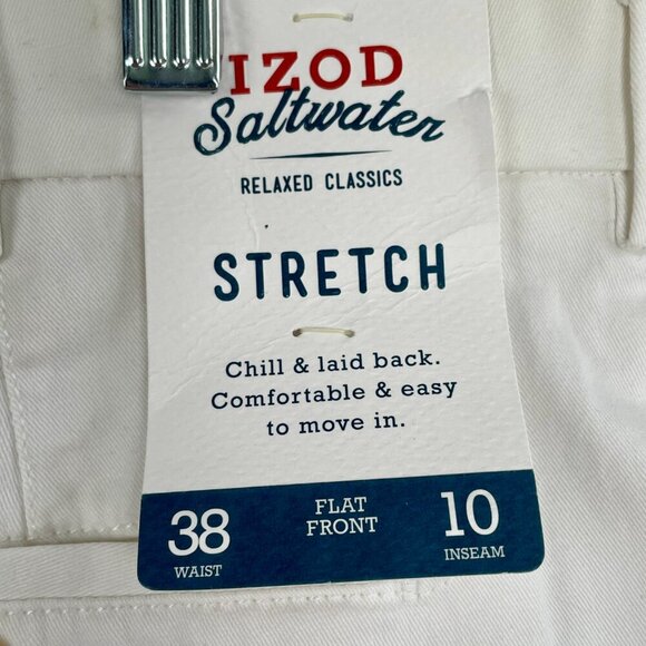 NWT Izod Saltwater Stretch Flat Front Washed Chino Cotton Short White Men's 38W - Picture 11 of 13